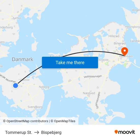 Tommerup St. to Bispebjerg map