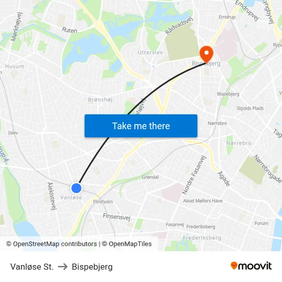 Vanløse St. to Bispebjerg map