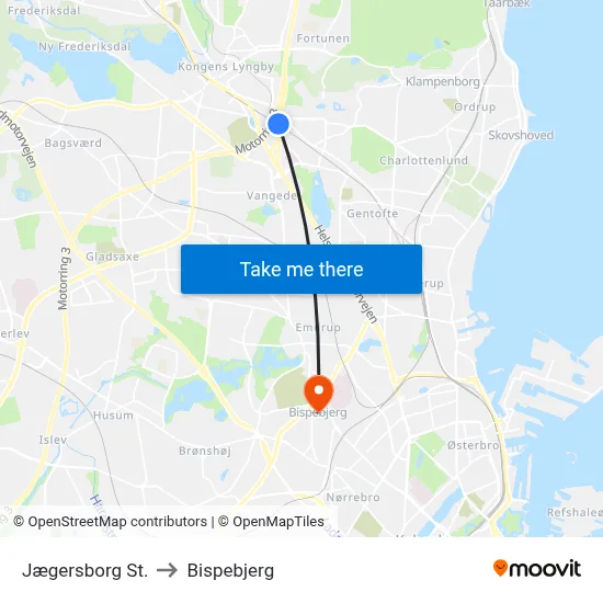 Jægersborg St. to Bispebjerg map
