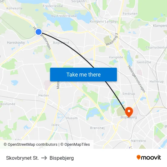 Skovbrynet St. to Bispebjerg map