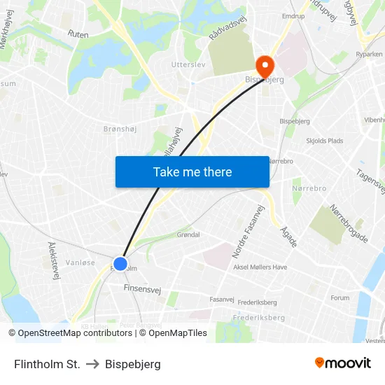 Flintholm St. to Bispebjerg map