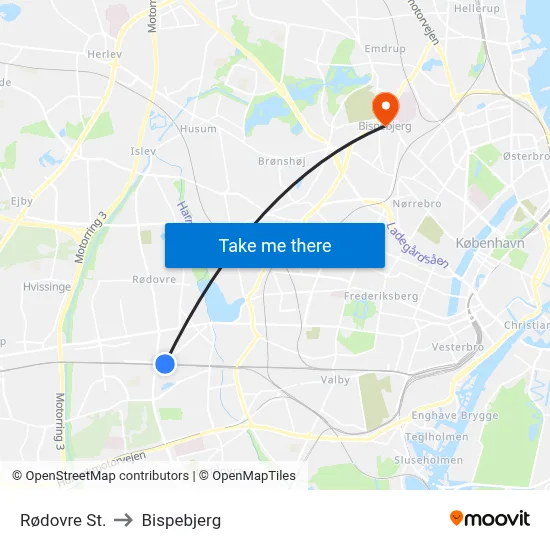 Rødovre St. to Bispebjerg map