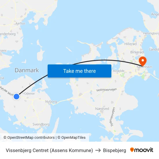 Vissenbjerg Centret (Assens Kommune) to Bispebjerg map