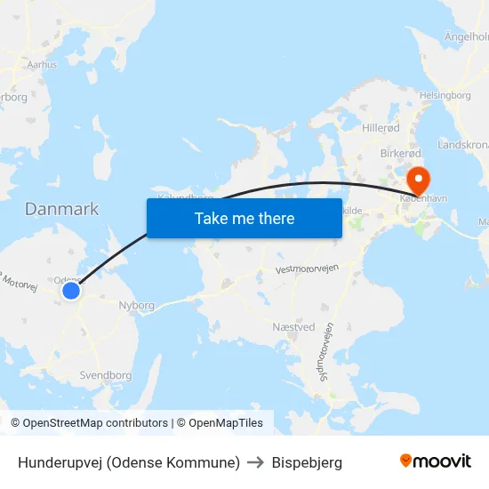 Hunderupvej (Odense Kommune) to Bispebjerg map