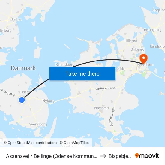 Assensvej / Bellinge (Odense Kommune) to Bispebjerg map