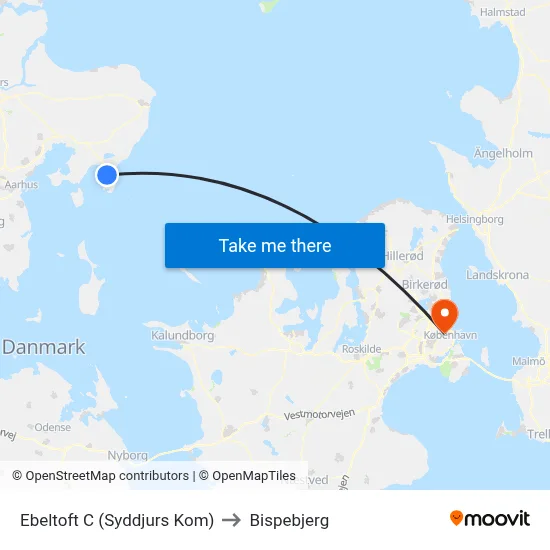 Ebeltoft C (Syddjurs Kom) to Bispebjerg map