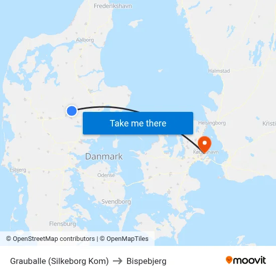 Grauballe (Silkeborg Kom) to Bispebjerg map