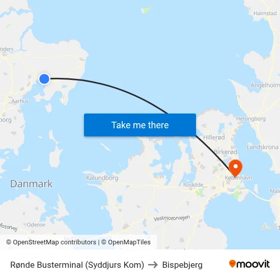 Rønde Busterminal (Syddjurs Kom) to Bispebjerg map