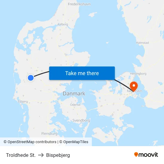 Troldhede St. to Bispebjerg map