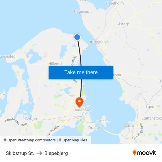 Skibstrup St. to Bispebjerg map