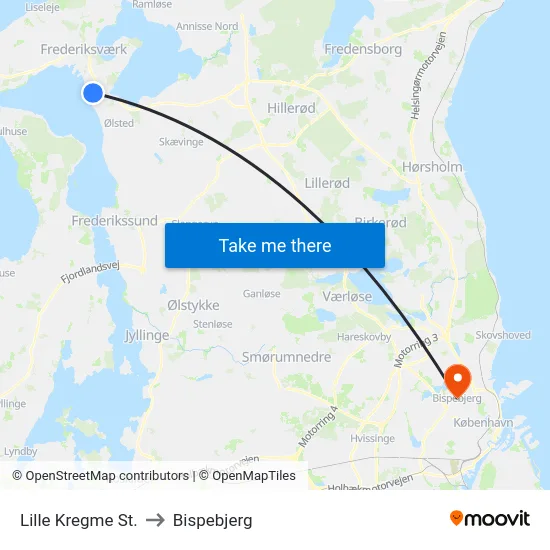 Lille Kregme St. to Bispebjerg map