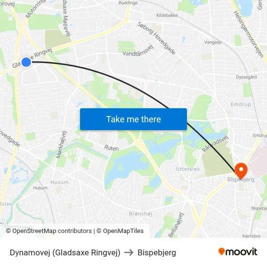 Dynamovej (Gladsaxe Ringvej) to Bispebjerg map