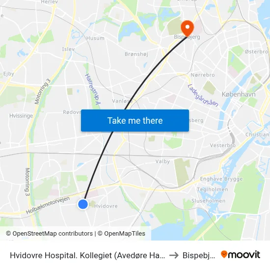 Hvidovre Hospital. Kollegiet (Avedøre Havnevej) to Bispebjerg map