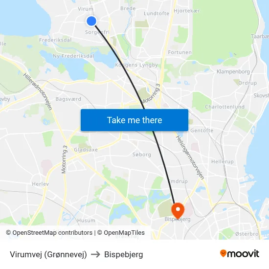 Virumvej (Grønnevej) to Bispebjerg map