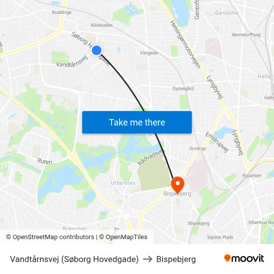 Vandtårnsvej (Søborg Hovedgade) to Bispebjerg map