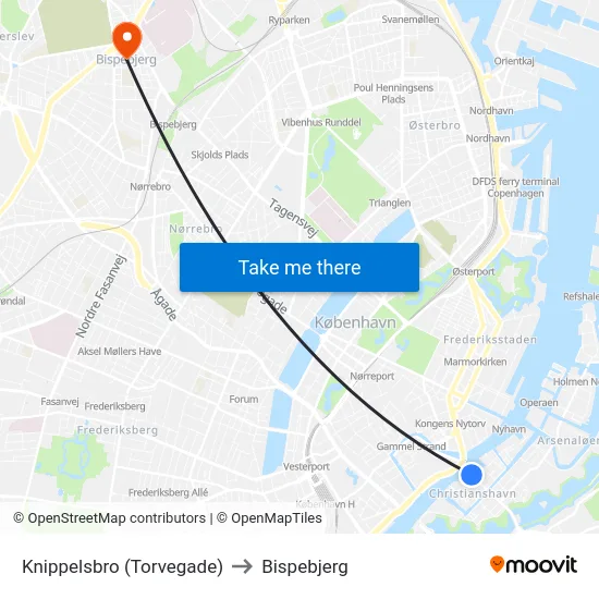 Knippelsbro (Torvegade) to Bispebjerg map