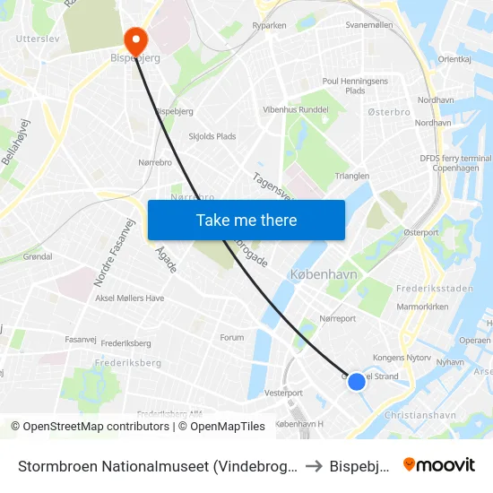 Stormbroen Nationalmuseet (Vindebrogade) to Bispebjerg map