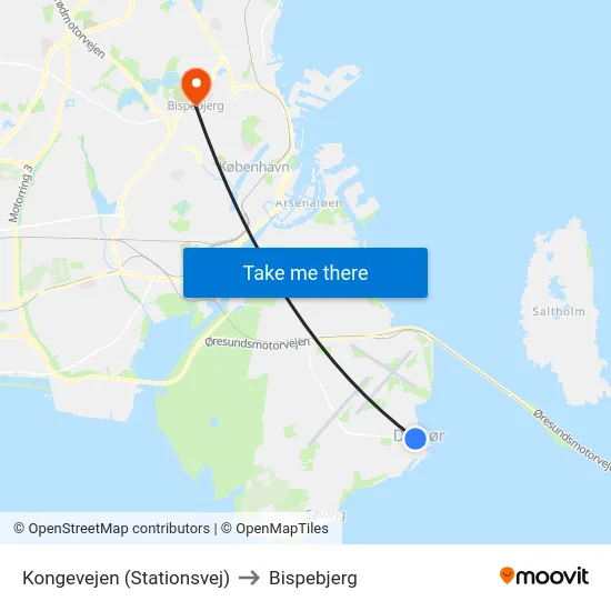 Kongevejen (Stationsvej) to Bispebjerg map