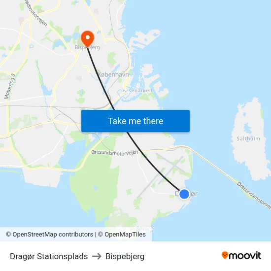 Dragør Stationsplads to Bispebjerg map