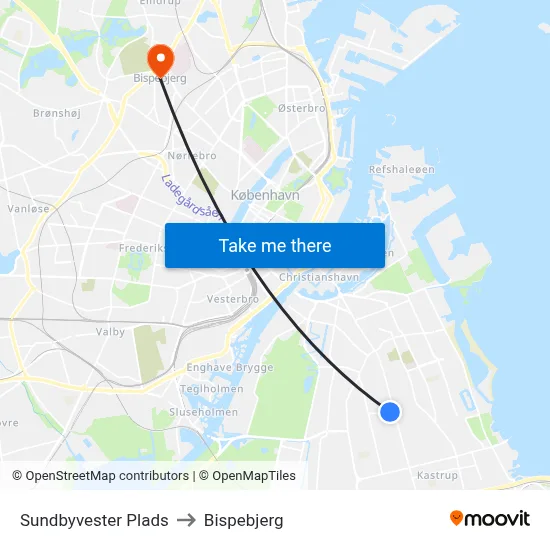 Sundbyvester Plads to Bispebjerg map