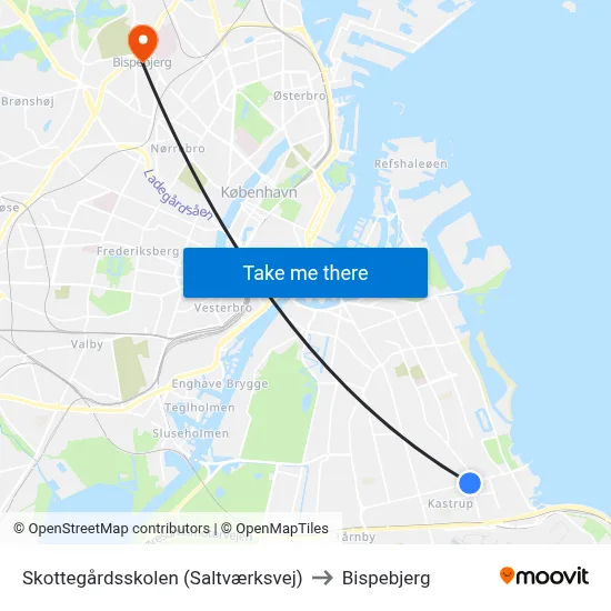 Skottegårdsskolen (Saltværksvej) to Bispebjerg map