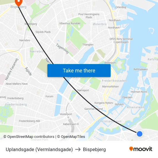 Uplandsgade (Vermlandsgade) to Bispebjerg map