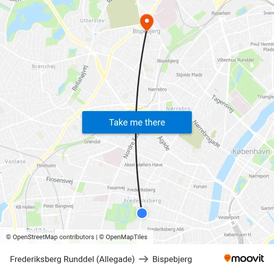 Frederiksberg Runddel (Allegade) to Bispebjerg map