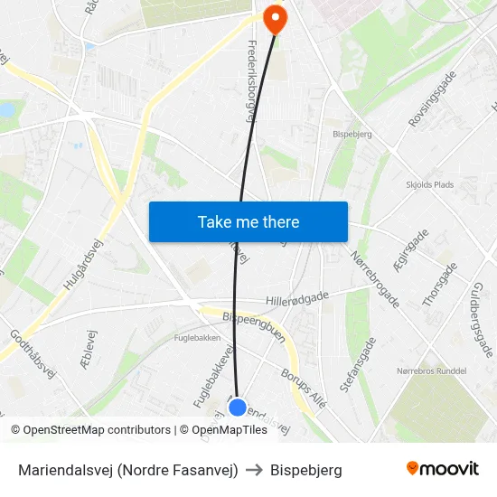 Mariendalsvej (Nordre Fasanvej) to Bispebjerg map