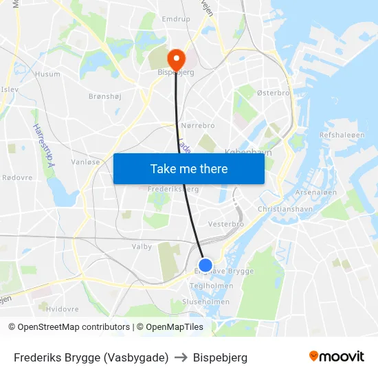 Frederiks Brygge (Vasbygade) to Bispebjerg map
