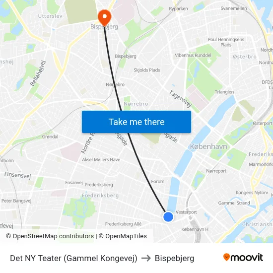 Det NY Teater (Gammel Kongevej) to Bispebjerg map