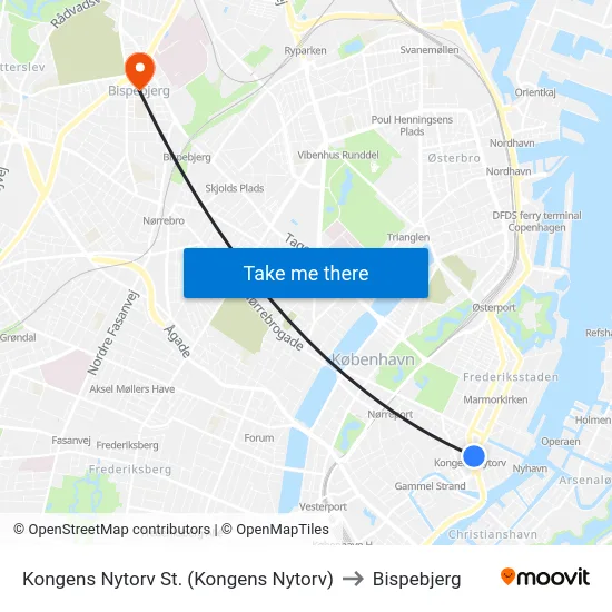 Kongens Nytorv St. (Kongens Nytorv) to Bispebjerg map