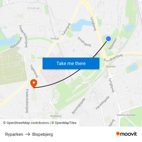 Ryparken to Bispebjerg map