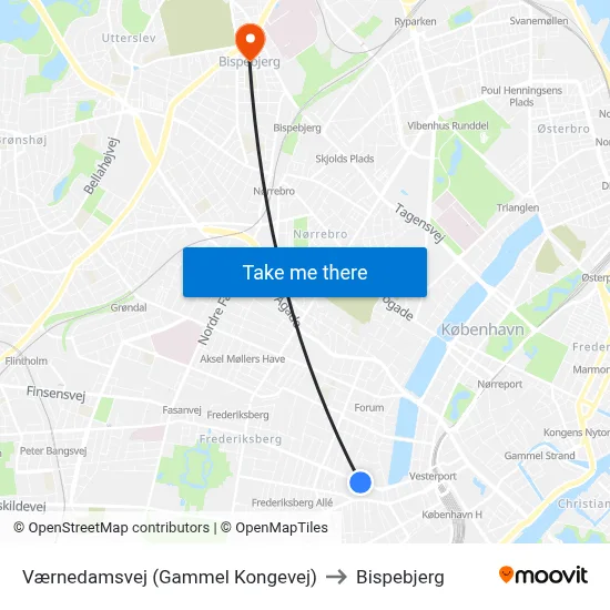 Værnedamsvej (Gammel Kongevej) to Bispebjerg map