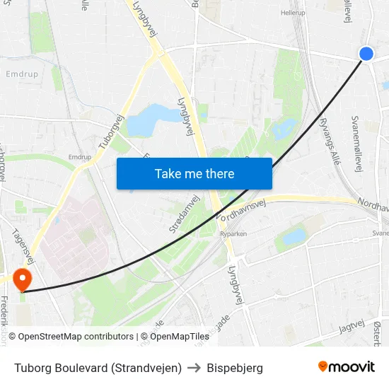 Tuborg Boulevard (Strandvejen) to Bispebjerg map