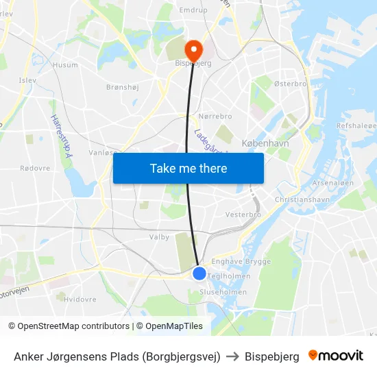 Anker Jørgensens Plads (Borgbjergsvej) to Bispebjerg map