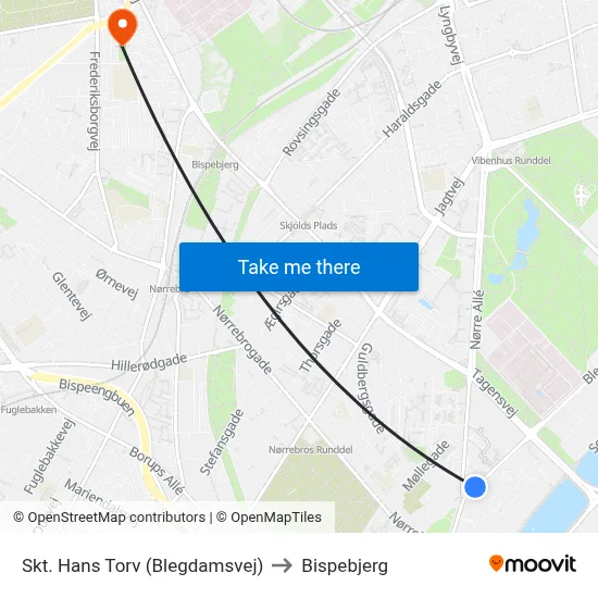 Skt. Hans Torv (Blegdamsvej) to Bispebjerg map