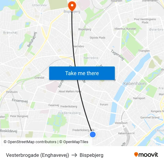 Vesterbrogade (Enghavevej) to Bispebjerg map