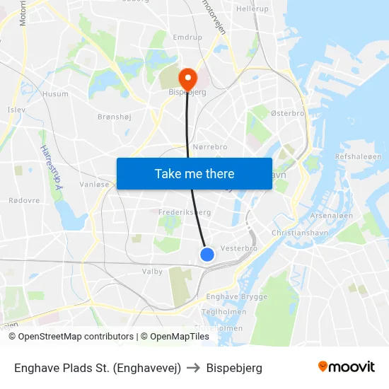 Enghave Plads St. (Enghavevej) to Bispebjerg map