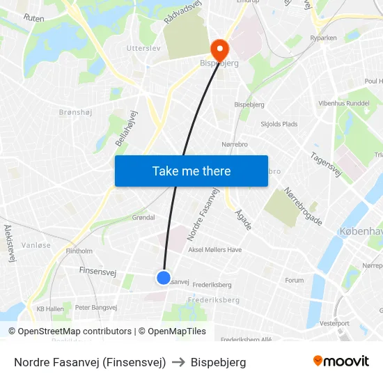 Nordre Fasanvej (Finsensvej) to Bispebjerg map