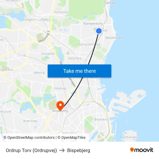 Ordrup Torv (Ordrupvej) to Bispebjerg map