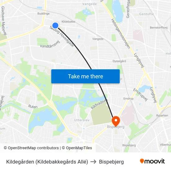 Kildegården (Kildebakkegårds Allé) to Bispebjerg map