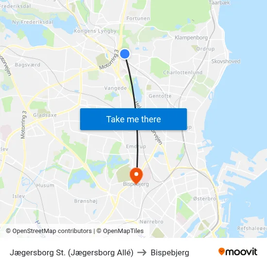 Jægersborg St. (Jægersborg Allé) to Bispebjerg map