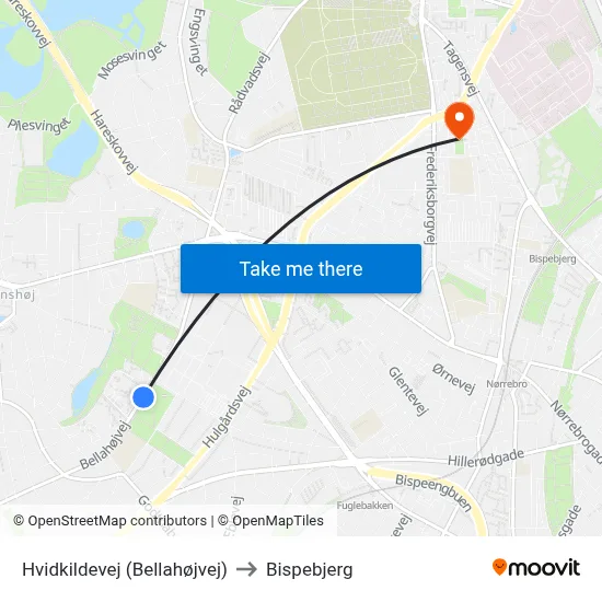 Hvidkildevej (Bellahøjvej) to Bispebjerg map
