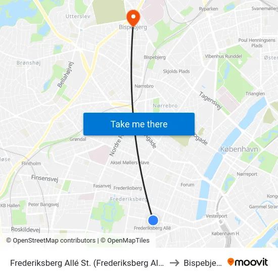 Frederiksberg Allé St. (Frederiksberg Allé) to Bispebjerg map