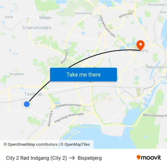 City 2 Rød Indgang (City 2) to Bispebjerg map