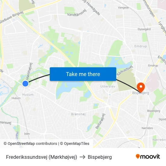 Frederikssundsvej (Mørkhøjvej) to Bispebjerg map