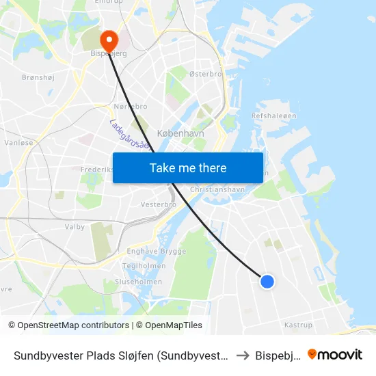 Sundbyvester Plads Sløjfen (Sundbyvester Plads) to Bispebjerg map