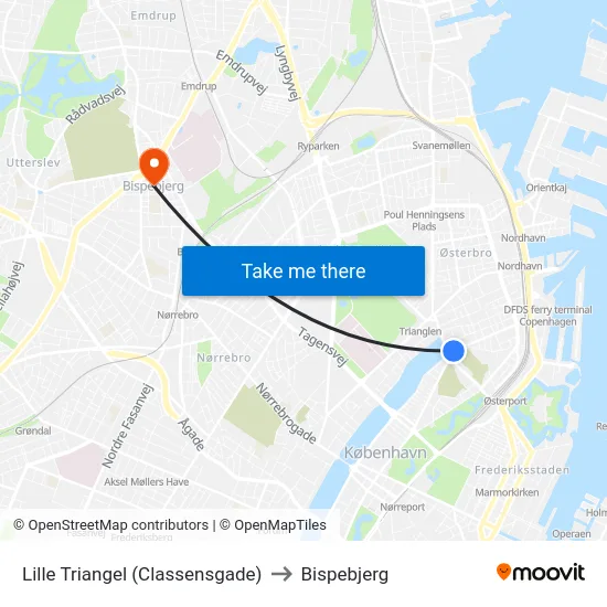 Lille Triangel (Classensgade) to Bispebjerg map