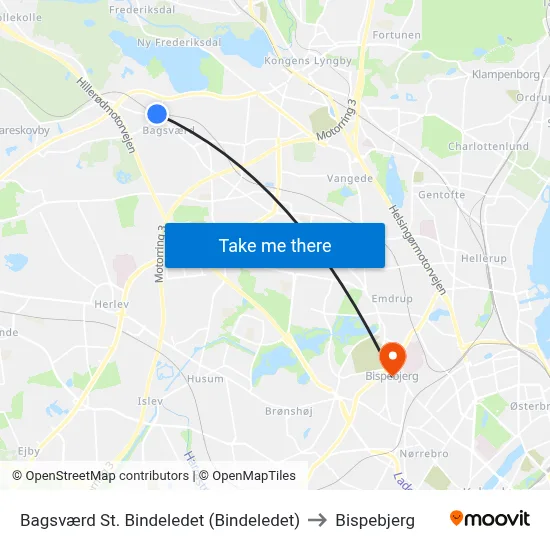 Bagsværd St. Bindeledet (Bindeledet) to Bispebjerg map