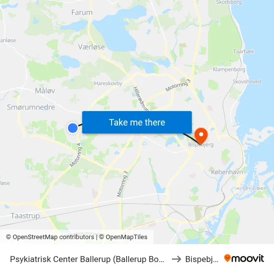 Psykiatrisk Center Ballerup (Ballerup Boulevard) to Bispebjerg map